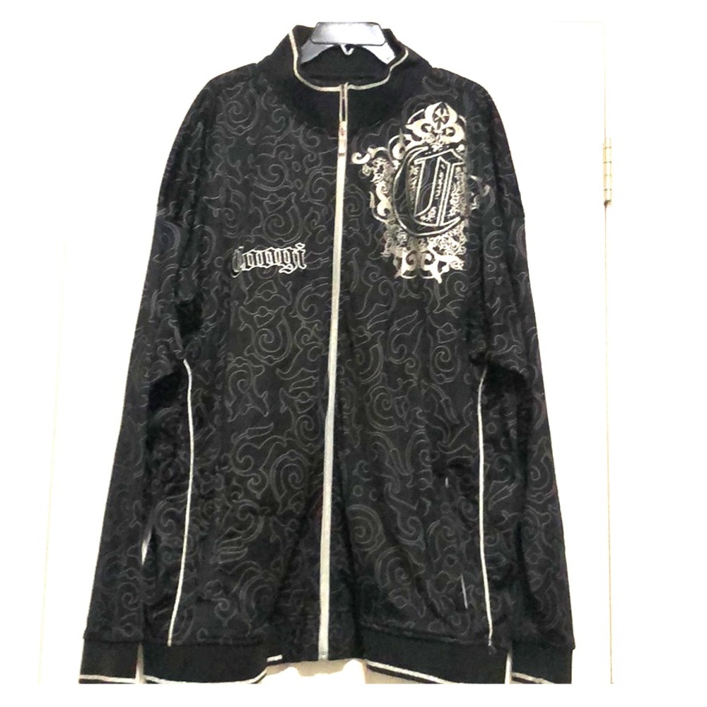 Coogi black and silver long sleeve zip up jacket, size 4X.